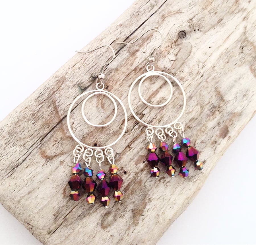 Lovely Purple Crystal Bead Earrings - UK Free Post