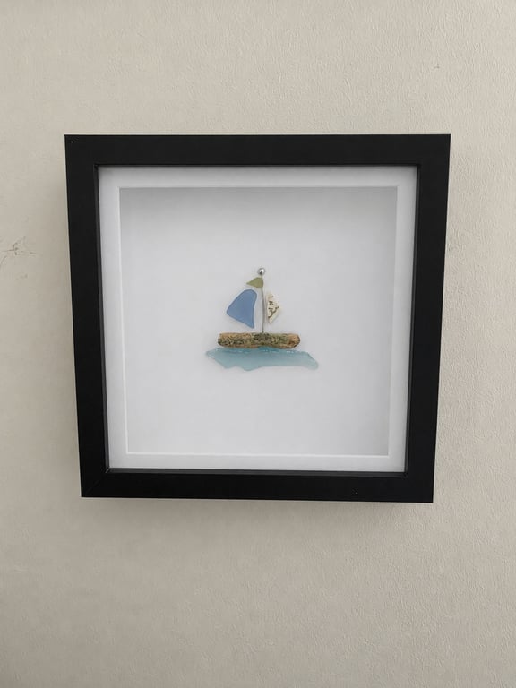 Handmade Sea Glass Sailing Boat Wall Art - Coastal Decor - Nautical Gift