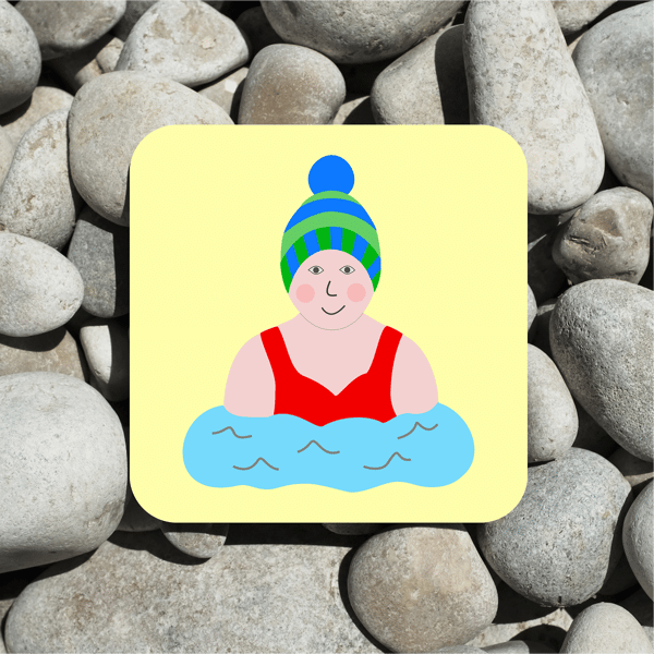 Wild Swimmer Coaster, Drinks Mat, Cold Water Swimmer, Outdoor Swimming