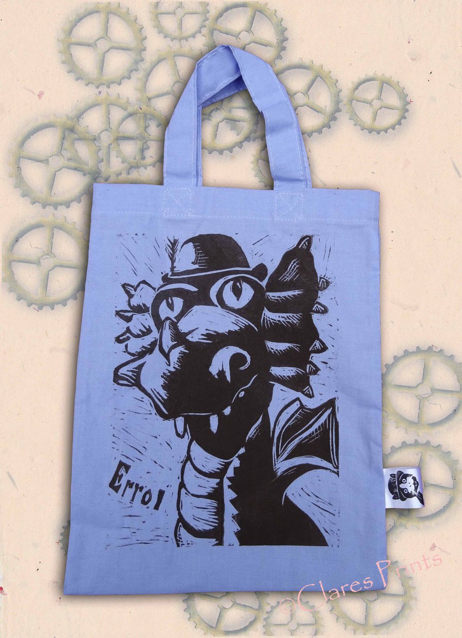 Steampunk Dragon Tote Hand Printed Lilac Mini Tote Shopping Bag
