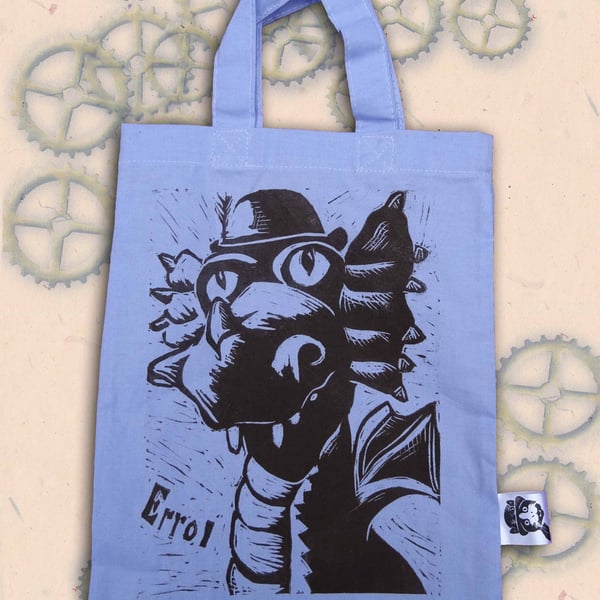 Steampunk Dragon Tote Hand Printed Lilac Mini Tote Shopping Bag