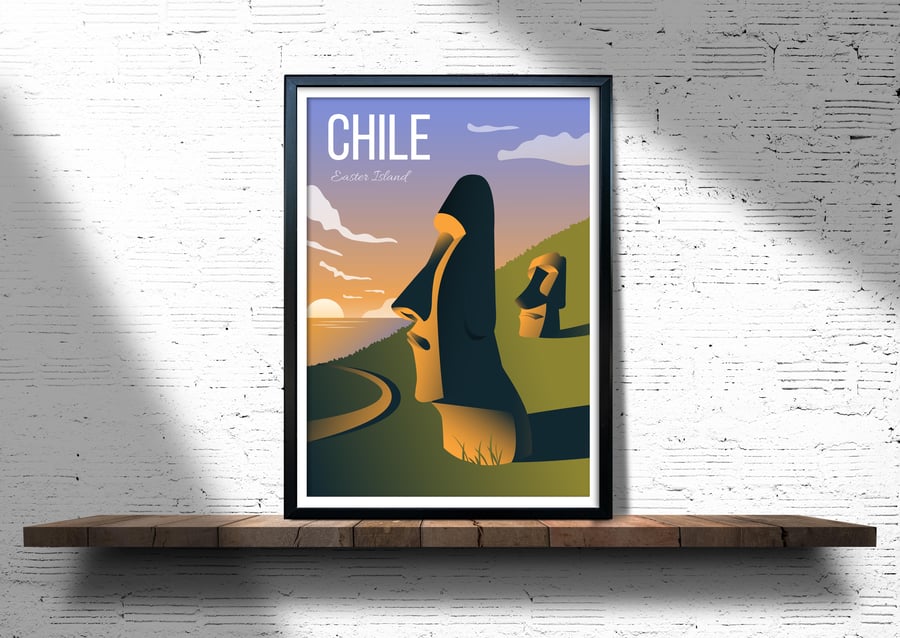 Chile retro travel poster, Chile wall print