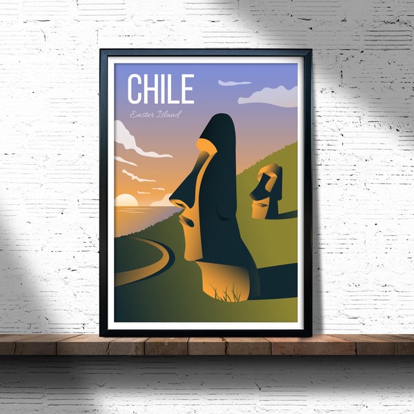 Chile retro travel poster, Chile wall print