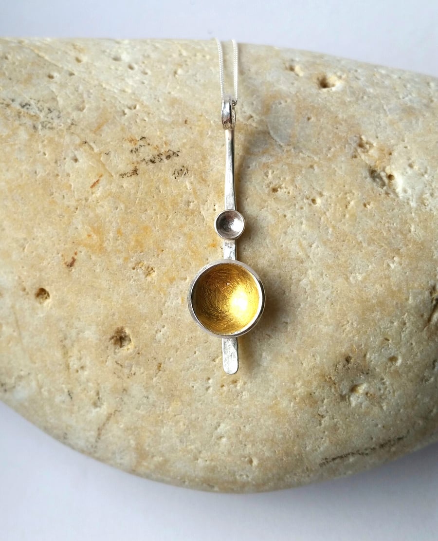 Minimal Contrasting Gold and Silver Cup Drop Necklace, UK Handmade