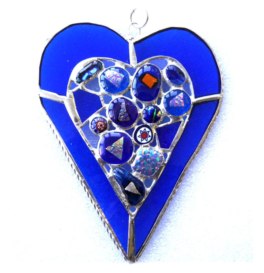 SOLD 250922 Heart Suncatcher Stained Glass Blue  Abstract 021