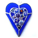Heart Suncatcher Stained Glass Blue  Abstract 021