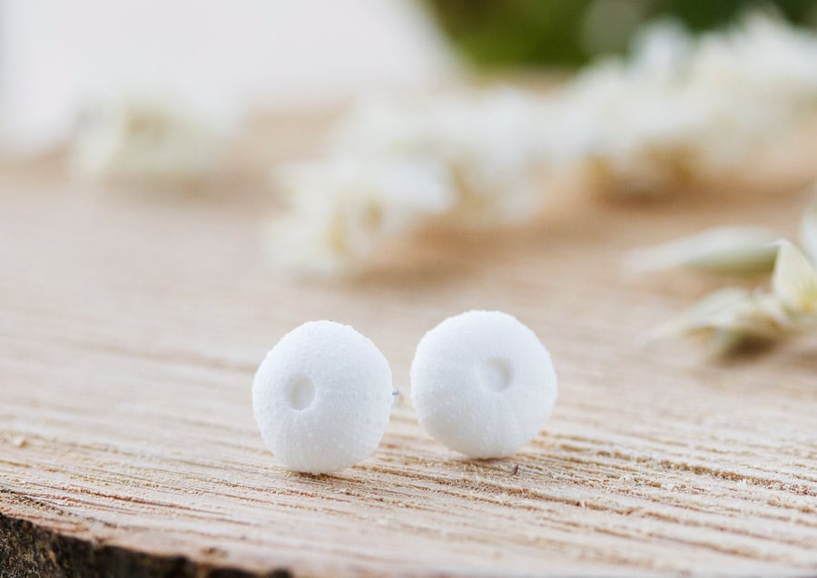 Sea Urchin Earrings Sterling Silver White Earrings Boho Jewelry Boho Earrings Su