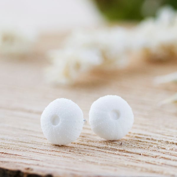 Sea Urchin Earrings Sterling Silver White Earrings Boho Jewelry Boho Earrings Su