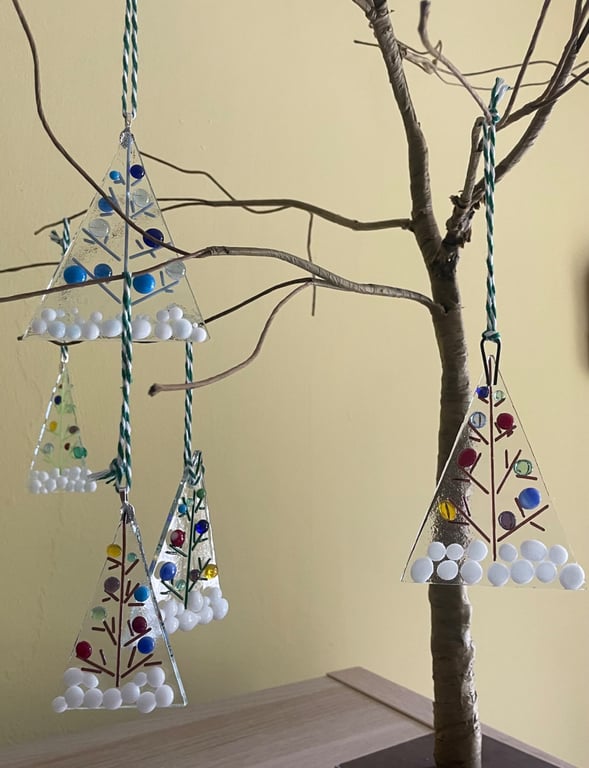 Fused Glass Christmas Tree Decoration, Handmade Christmas Ornament, Glass Tree B