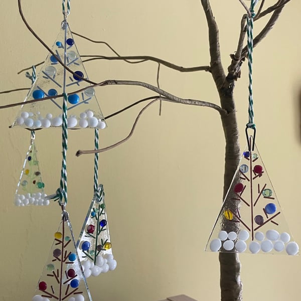 Fused Glass Christmas Tree Decoration, Handmade Christmas Ornament, Glass Tree B