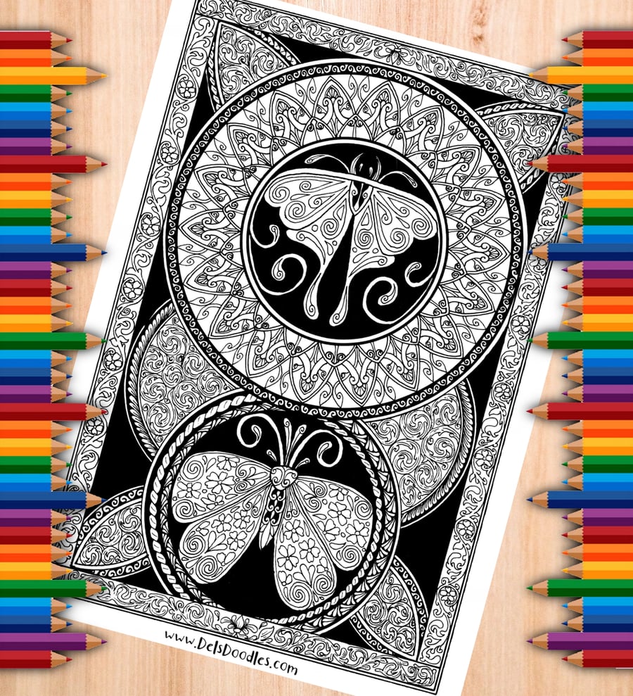 Digital Colouring Page - Lunar Moths