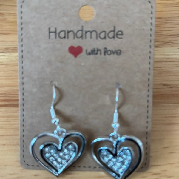 Sterling Silver Earrings - Gem Hearts - Brand New & Sealed!! 