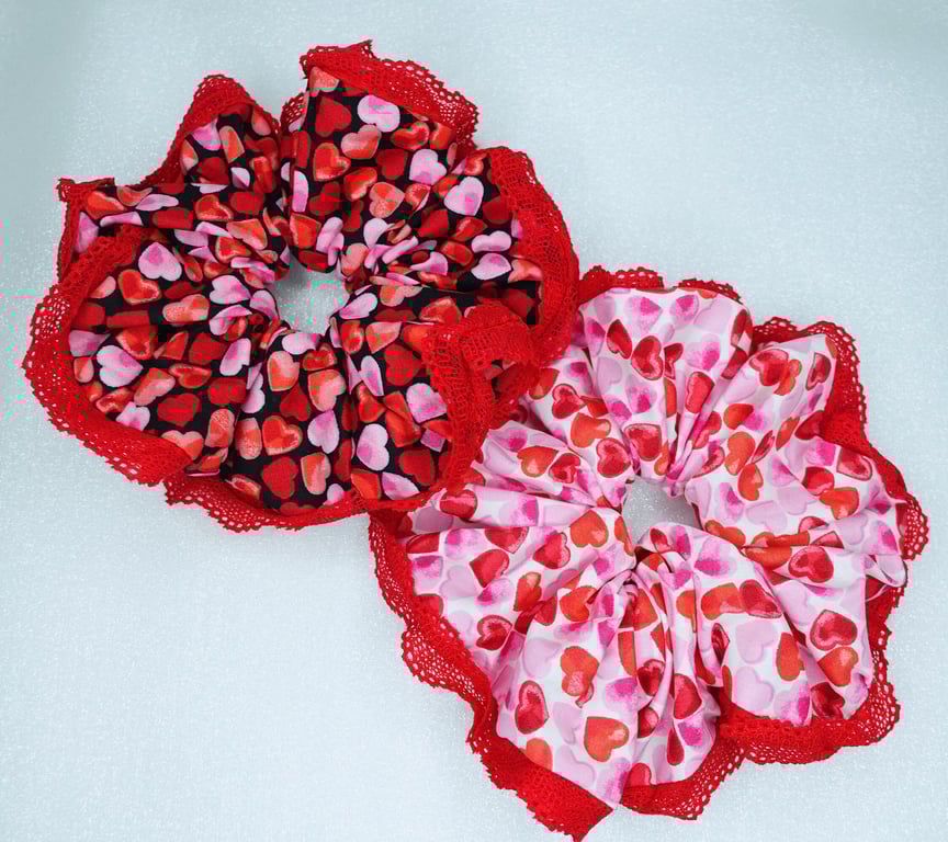 XXL Scrunchies, Heart Print Scrunchies, Gifts for her, Valentine Scrunchies