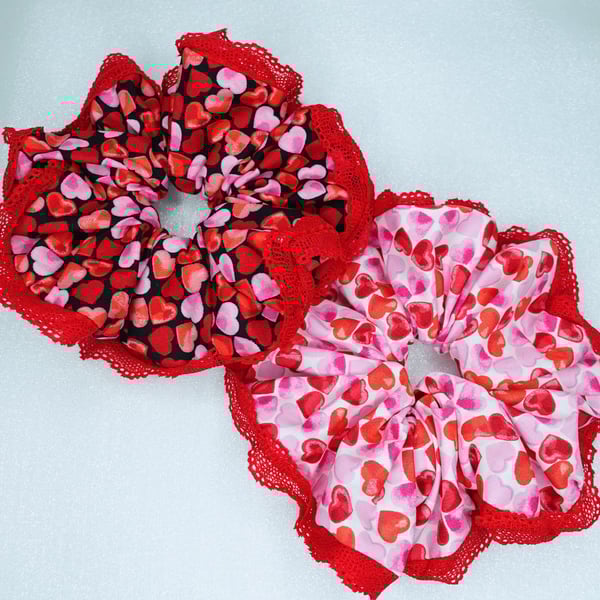 XXL Scrunchies, Heart Print Scrunchies, Gifts for her, Valentine Scrunchies