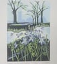Violets on the river bank - linoprint - Image 2