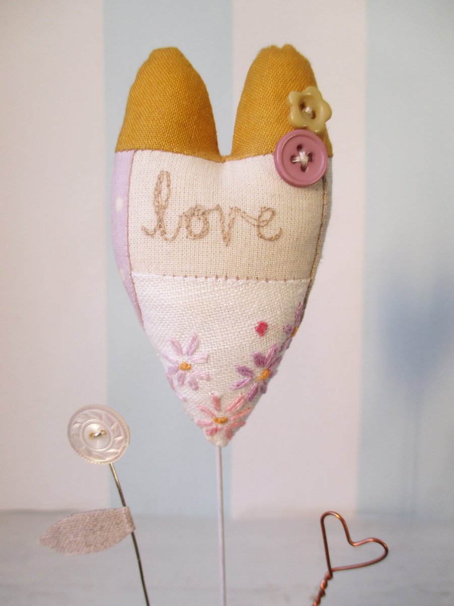 Fabric Love Heart on Wood Block
