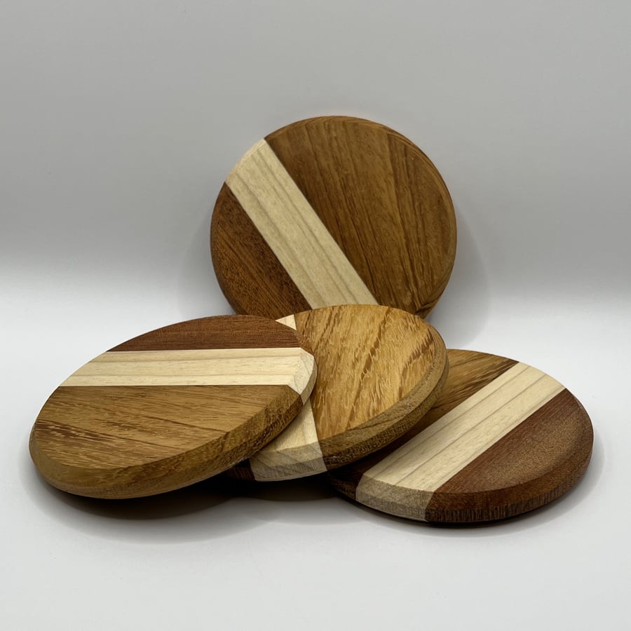 Handcrafted Hardwood Drinks Coasters (Set of 4)