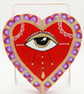 Sacred Heart Wall Art, Hand Painted All Seeing Eye on Wood, Protection Charm