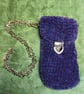Mini Cross-Body Bag: Navy Orange Tweed with Silver Chain