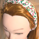 Ditsy Holly & Berries, Christmas Cotton twist knot elasticated hairband