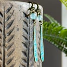 Hand Painted Turquoise & Lavender Patina Earrings. Long Bohemian Style Earrings