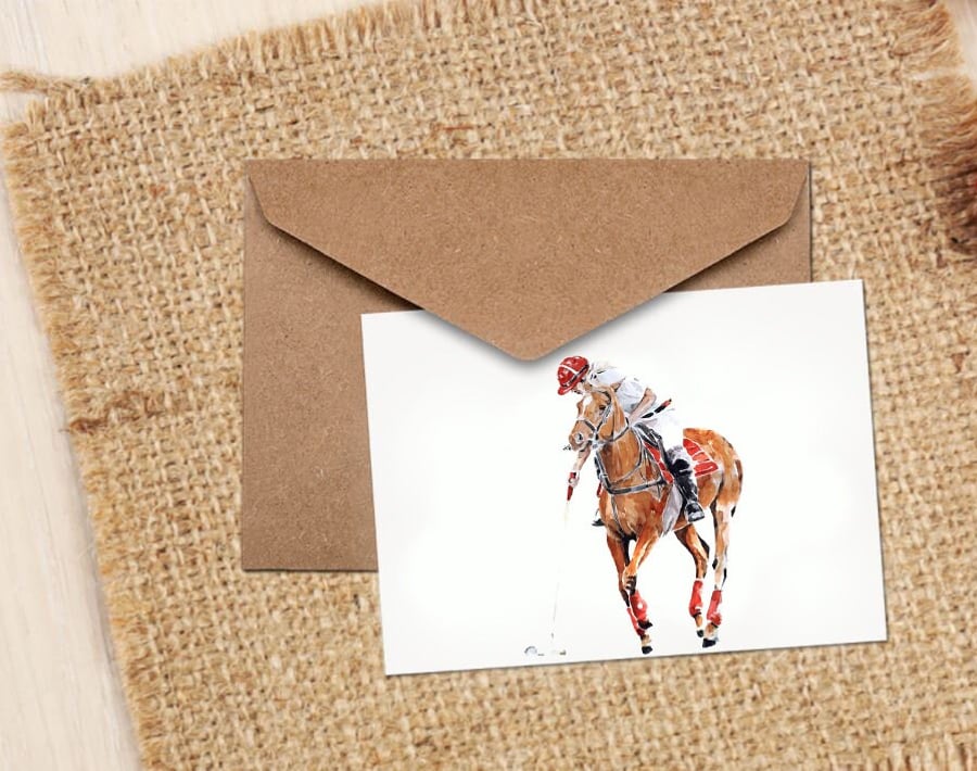 Female Polo Rider Art GreetingNote Card.Polo Player Card,Polo rider horse Art ca