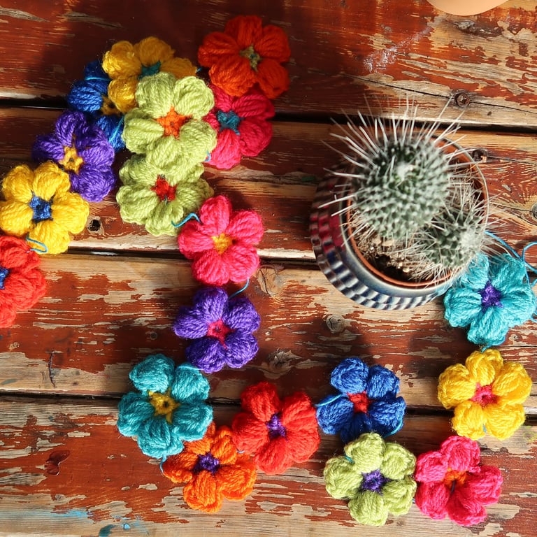 Crochet Flower Garland – Handmade Colourful Decoration