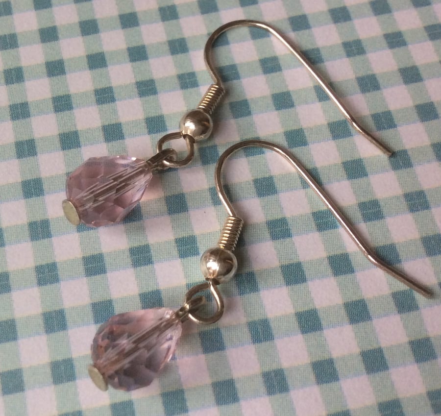 Pretty Pale Pink Bicone Cut Glass Bead Earrings