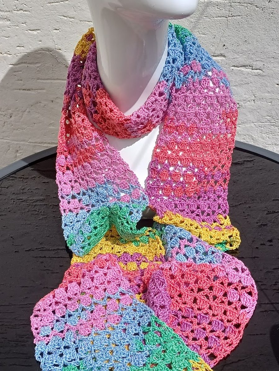 Rainbow crochet summer long scarf