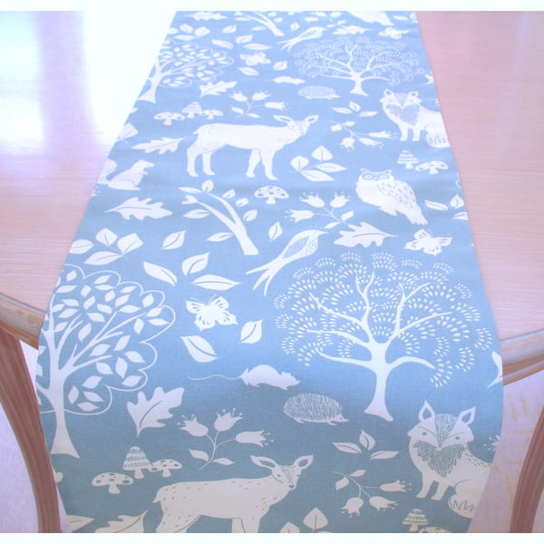 4ft Table Runner Duck Egg Blue Deer Fox Squirrel Rabbit Owl Hedgehog Wildlife