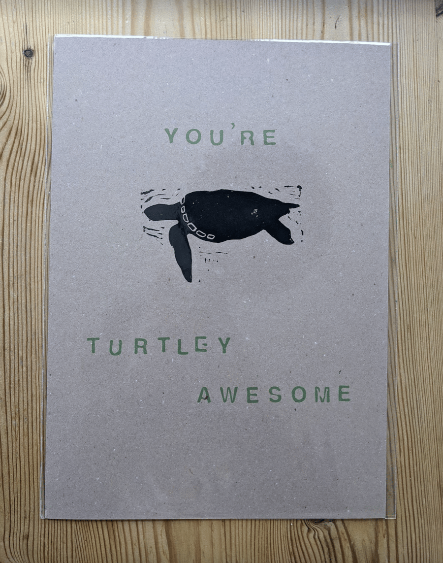 You're Turtley Awesome A4 Lino Print SAMPLE