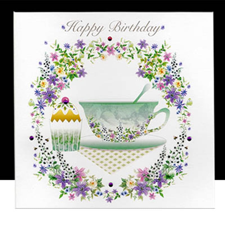 A Happy Birthday – Summer Garden Teatime Handmade Card 