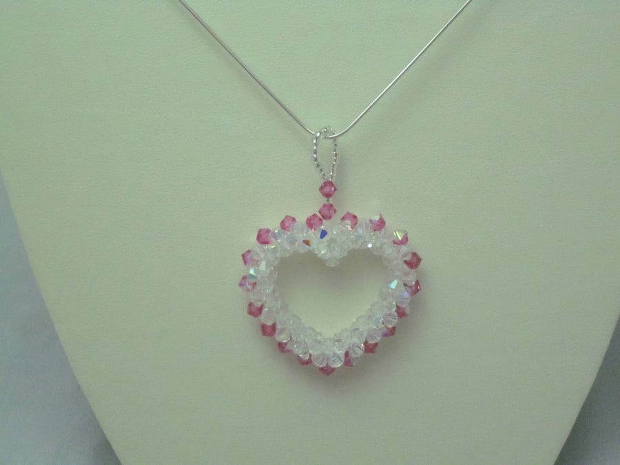 Crystal heart necklace with sterling silver chain (307)
