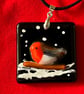Bespoke Handcrafted Christmas Robins Pendant on Adjustable Black Necklace