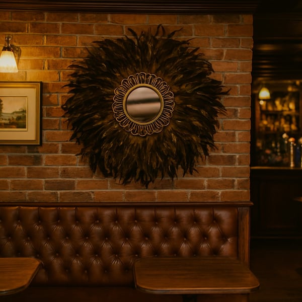 Natural Brown Feather Mirror - Handmade - One Of A Kind - Juju 