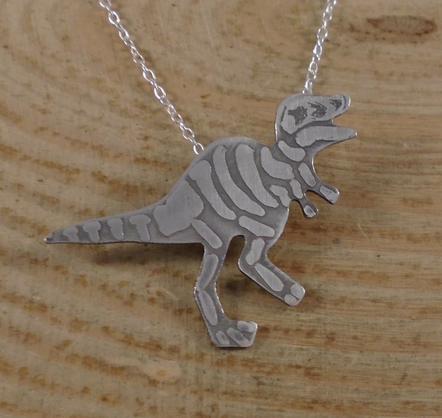 Sterling Silver Tyrannosaurus Rex Fossil Necklace
