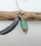 Silver Feather and Rainbow Fluorite Necklace - Free UK P&P