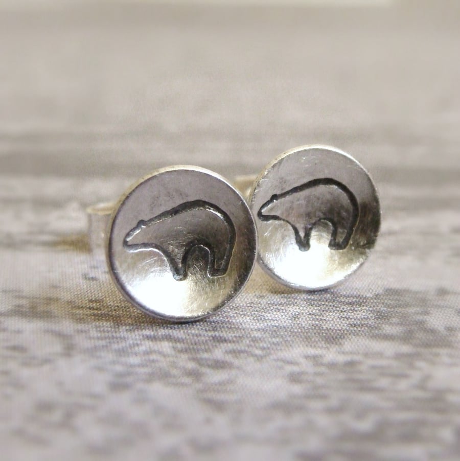Sterling Silver Bear Studs - Silver Bear Earrings - Wilderness Travel Earrings