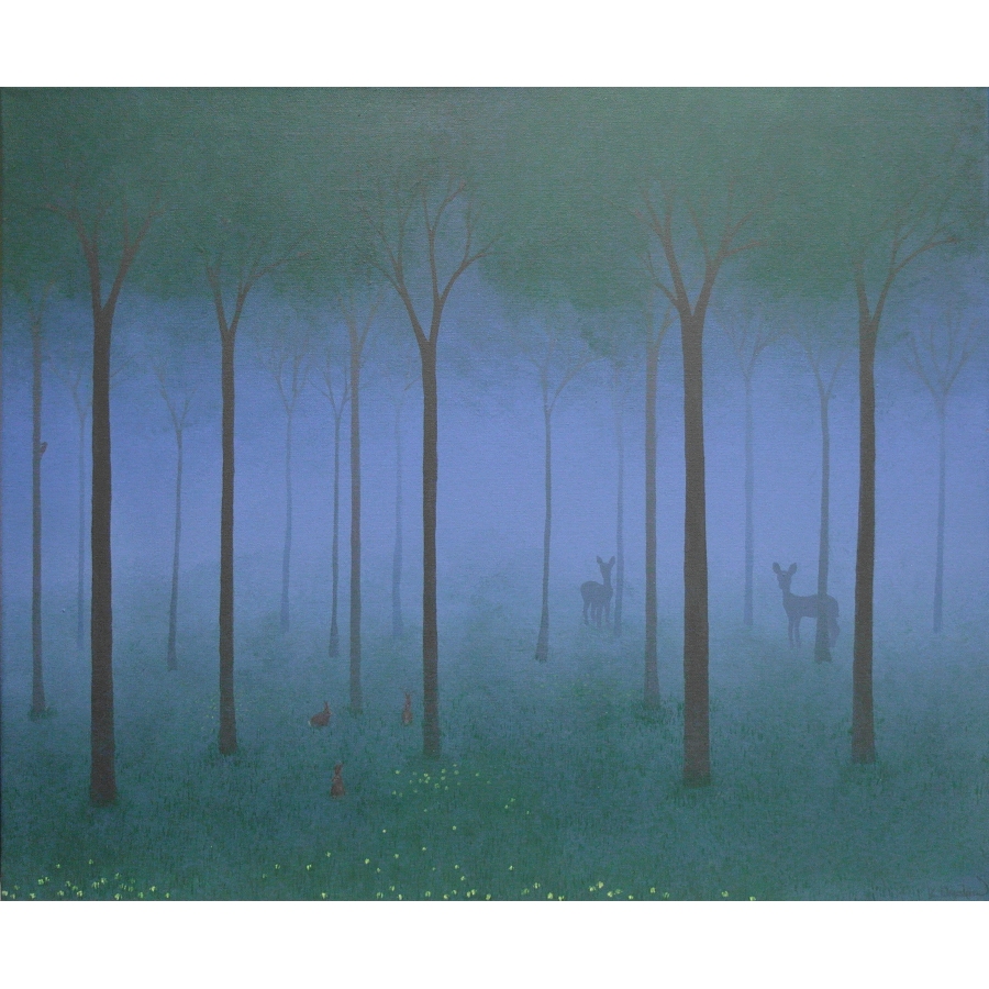 HT Forest Painting - original acrylic canvas art of woodland scene with deer
