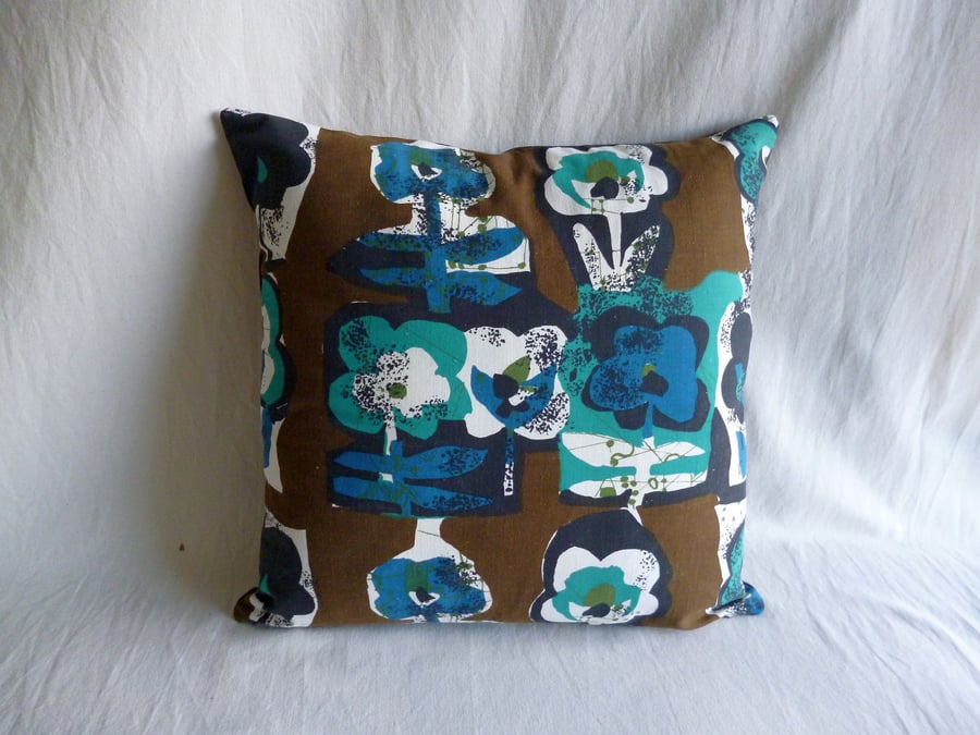 1960s vintage pansies fabric cushion cover