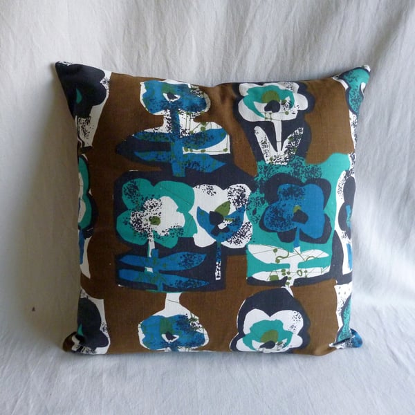 1960s vintage pansies fabric cushion cover