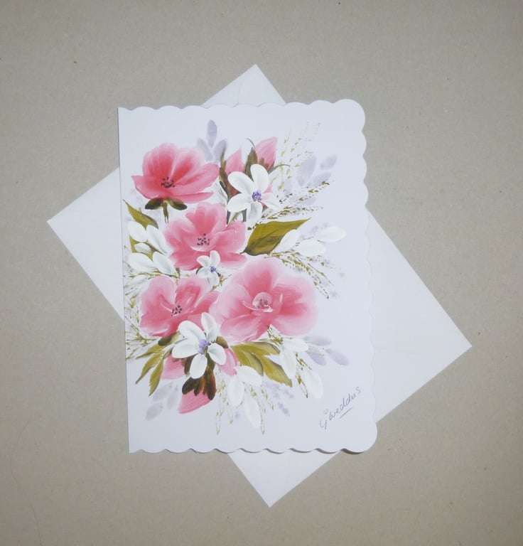 original art hand painted roses greetings card ( ref FA 195 G2 )