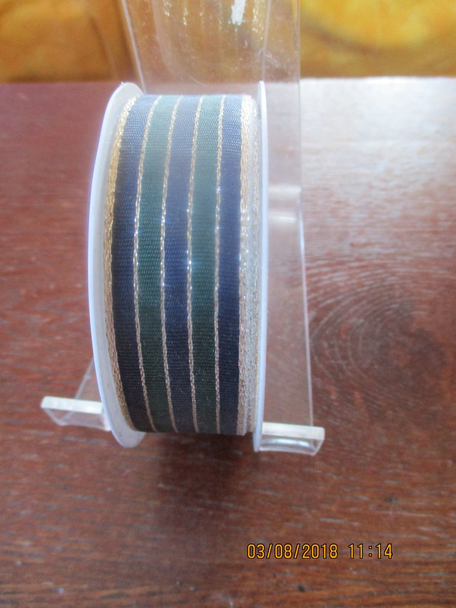 1.5m Navy and Green Striped Ribbon