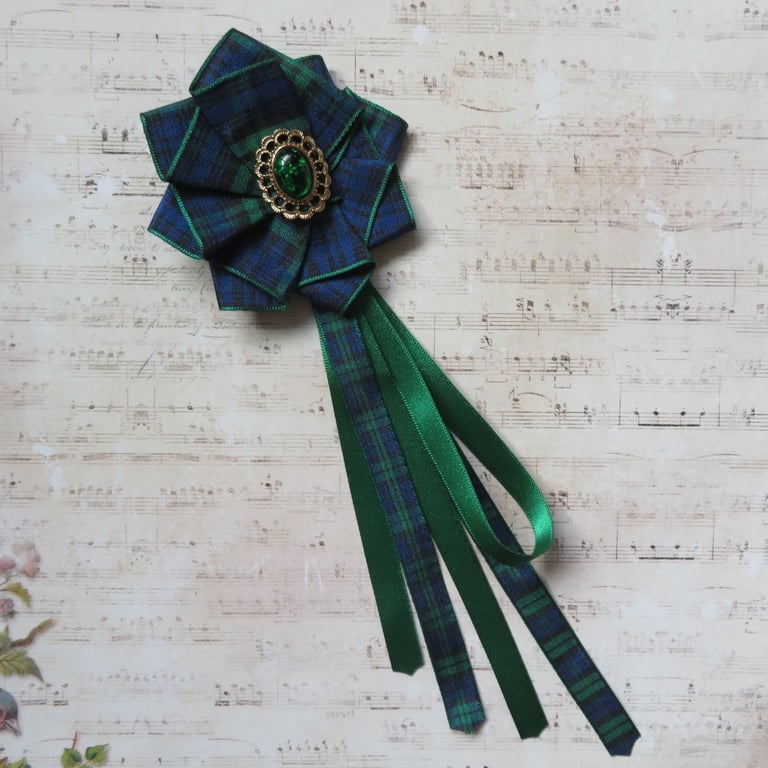 Regency Tartan Jewel Hair Clip – Scottish Tartan Ruffle & Ribbon