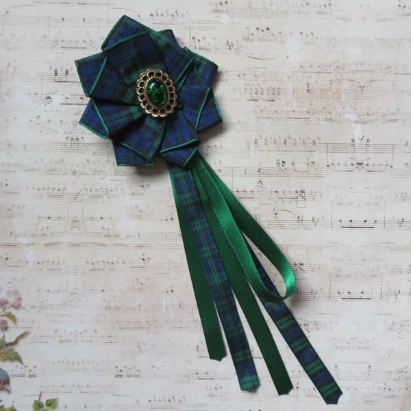 Regency Tartan Jewel Hair Clip – Scottish Tartan Ruffle & Ribbon