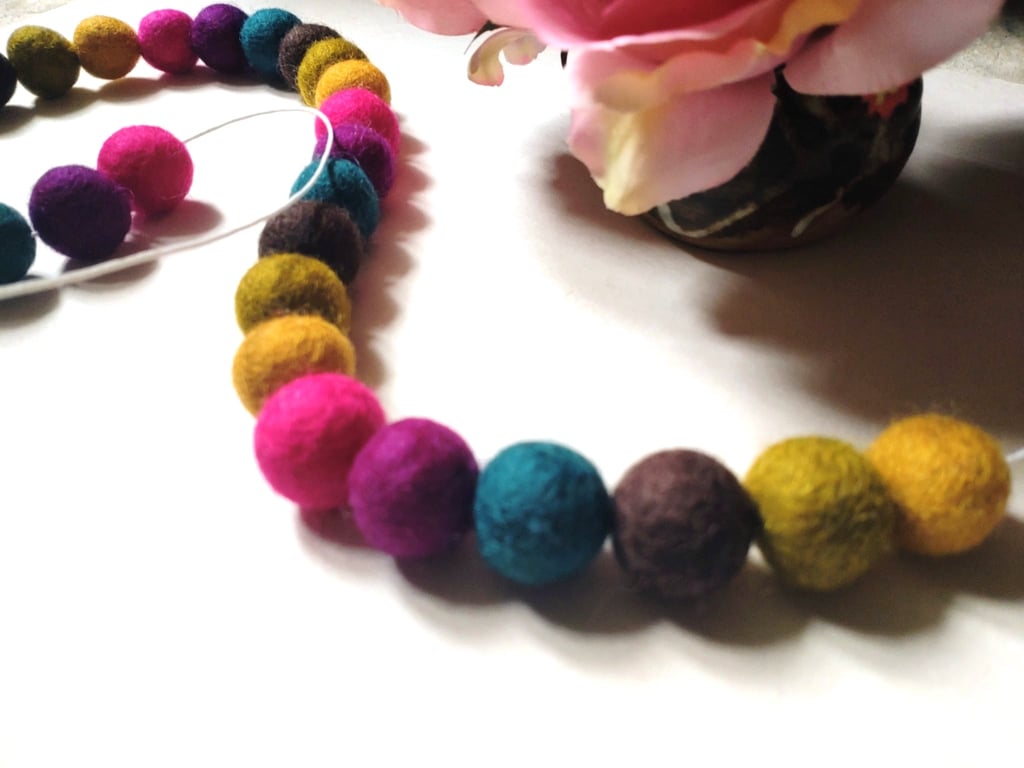 Felt Ball Garland, Jewel Colours, Eclectic Bohemian Interiors, Fairtrade 