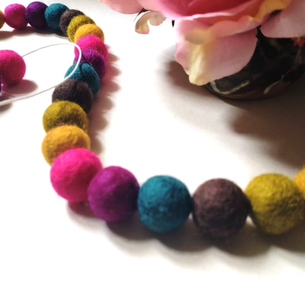 Felt Ball Garland, Jewel Colours, Eclectic Bohemian Interiors.