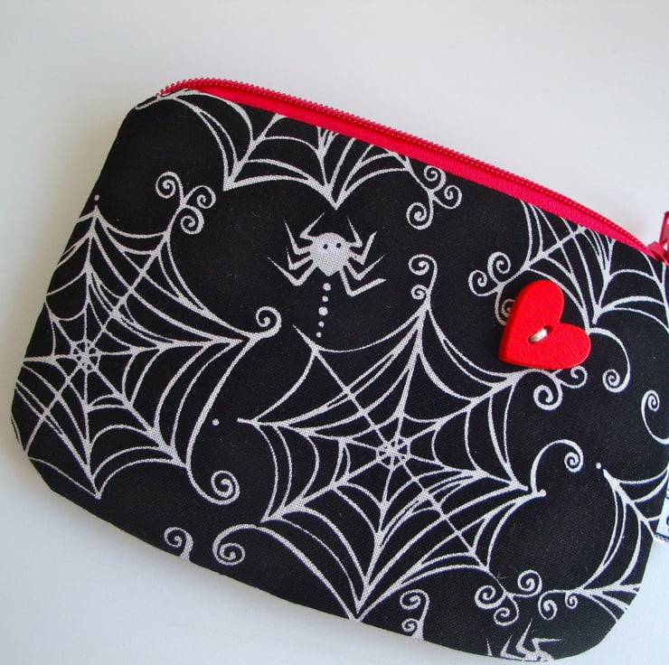Handmade Cotton zipper Coin Purse spiders web Folksy