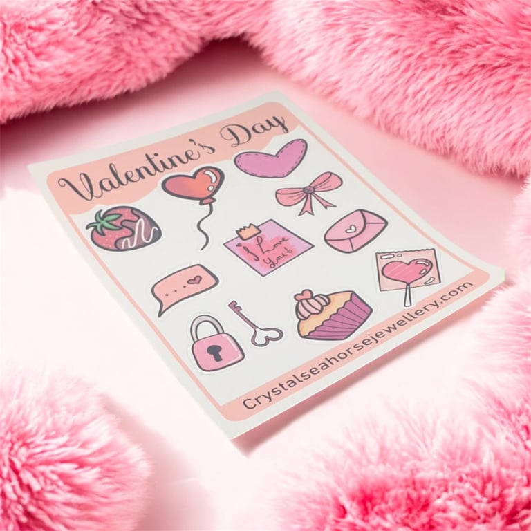 Valentine sticker sheet, glossy heart stickers, gift for her, journaling glossy 