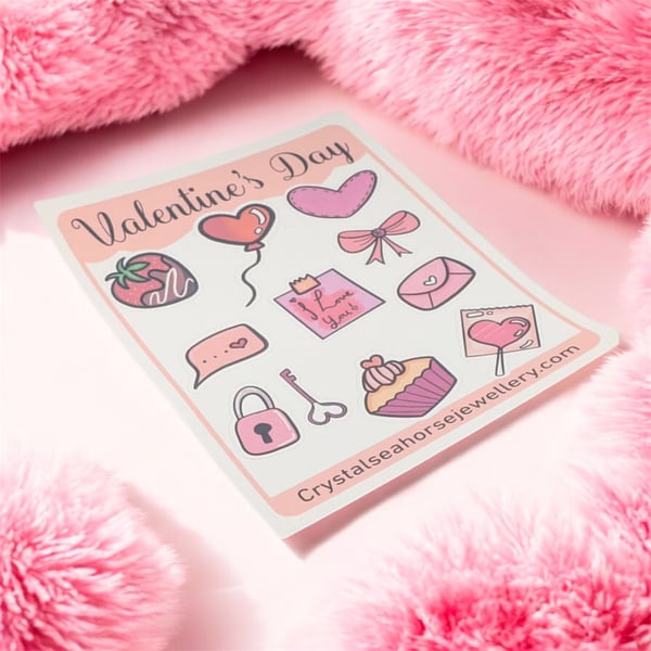 Valentine sticker sheet, glossy heart stickers, gift for her, journaling glossy 